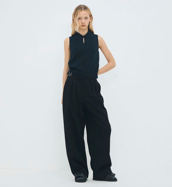 CABaN「ファインポリエステル ビッグカラーノースリーブプルオーバー」|ニット・セーター|