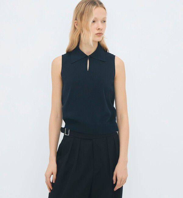 CABaN「ファインポリエステル ビッグカラーノースリーブプルオーバー」|ニット・セーター|