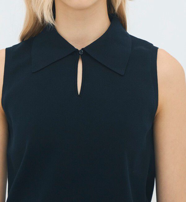 CABaN「ファインポリエステル ビッグカラーノースリーブプルオーバー」|ニット・セーター|