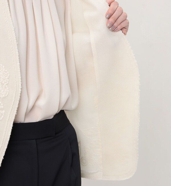 Ballsey「フラワーメッシュエンブロイダリー Vカラージャケット」|ノーカラージャケット|