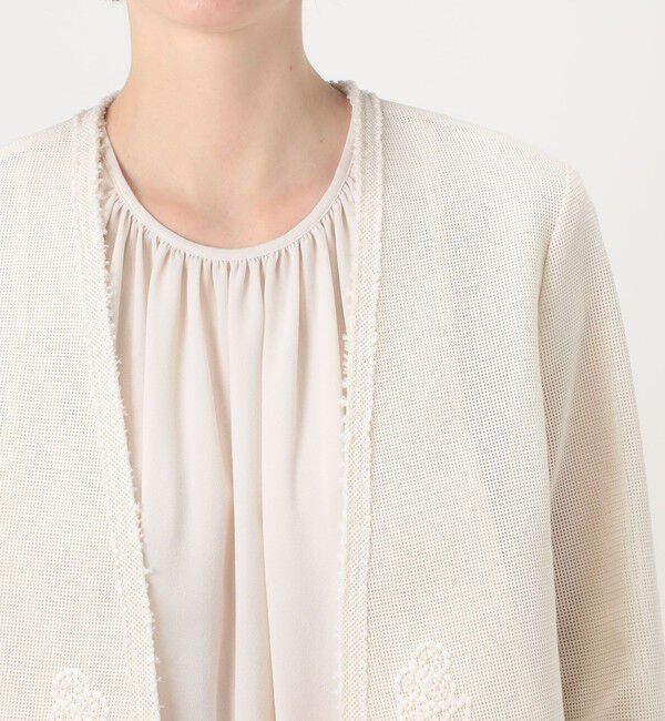 Ballsey「フラワーメッシュエンブロイダリー Vカラージャケット」|ノーカラージャケット|