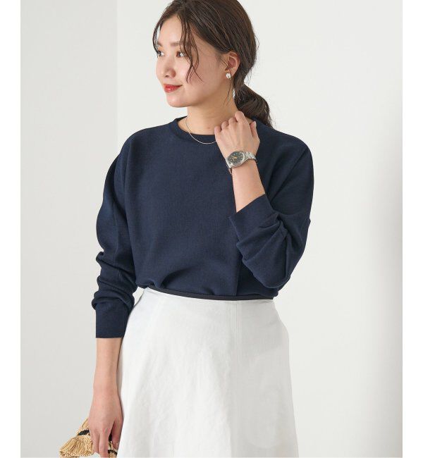 IENA「ファインコットンスムースプルオーバー」|ニット・セーター|ネイビー