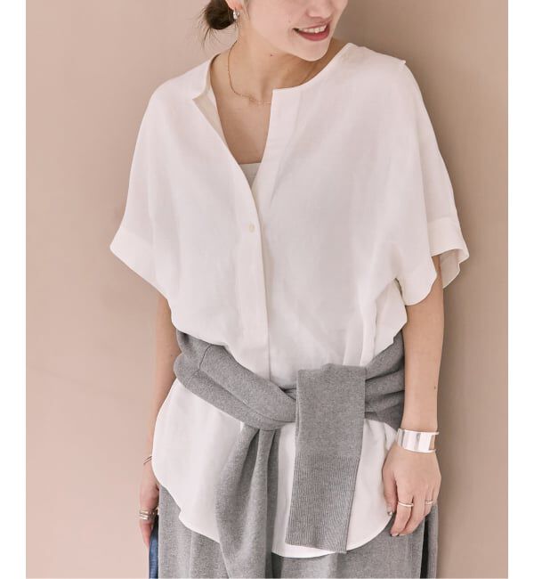 JOURNAL STANDARD「《予約》レーヨン麻ノーカラーブラウス」|シャツ・ブラウス|ホワイト