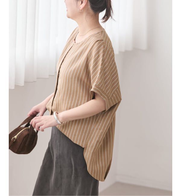 JOURNAL STANDARD「《予約》レーヨン麻ノーカラーブラウス」|シャツ・ブラウス|