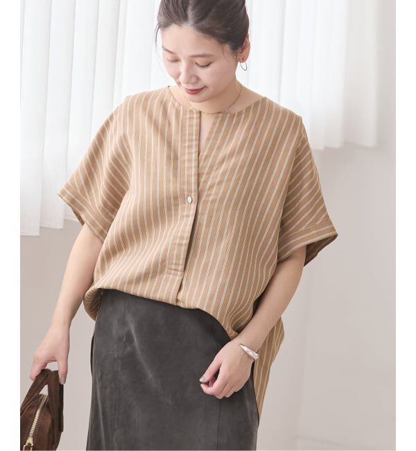 JOURNAL STANDARD「《予約》レーヨン麻ノーカラーブラウス」|シャツ・ブラウス|