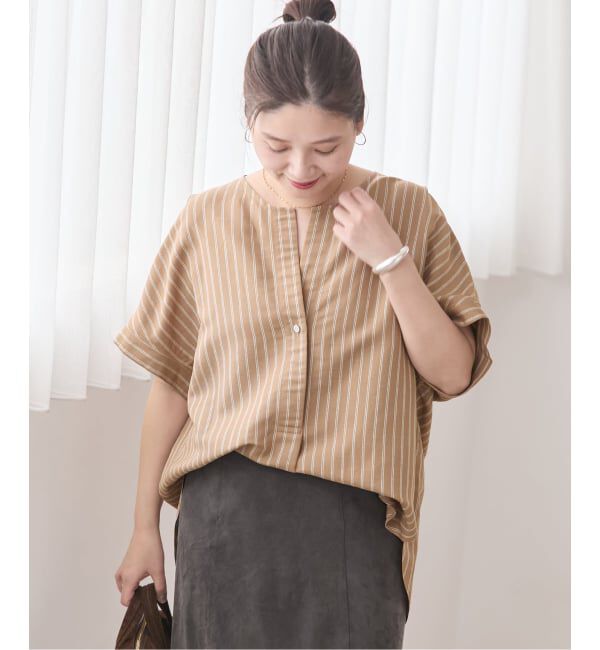 JOURNAL STANDARD「《予約》レーヨン麻ノーカラーブラウス」|シャツ・ブラウス|