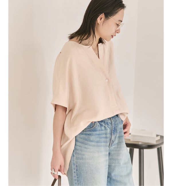JOURNAL STANDARD「《予約》レーヨン麻ノーカラーブラウス」|シャツ・ブラウス|