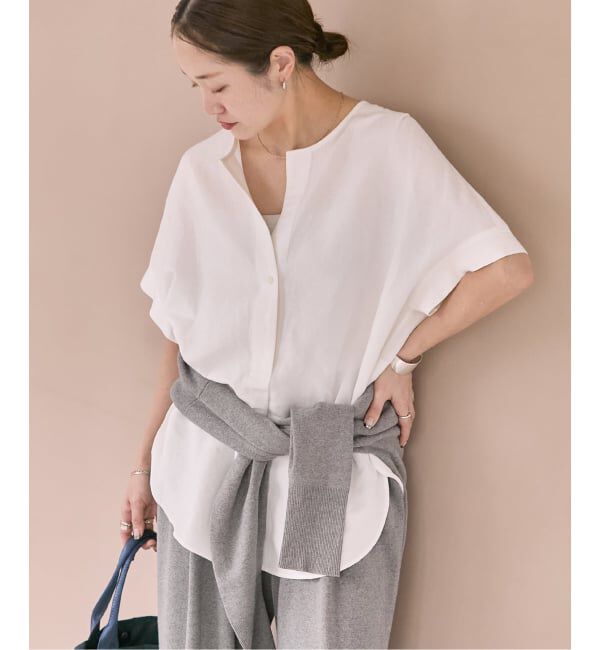 JOURNAL STANDARD「《予約》レーヨン麻ノーカラーブラウス」|シャツ・ブラウス|