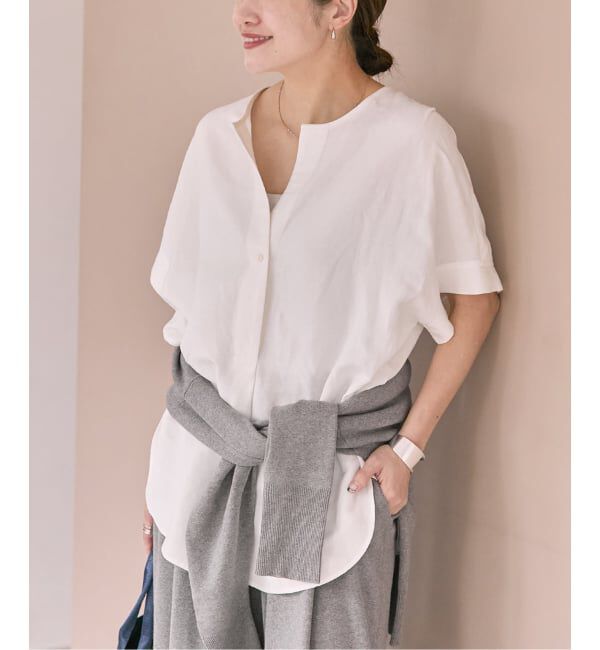 JOURNAL STANDARD「《予約》レーヨン麻ノーカラーブラウス」|シャツ・ブラウス|