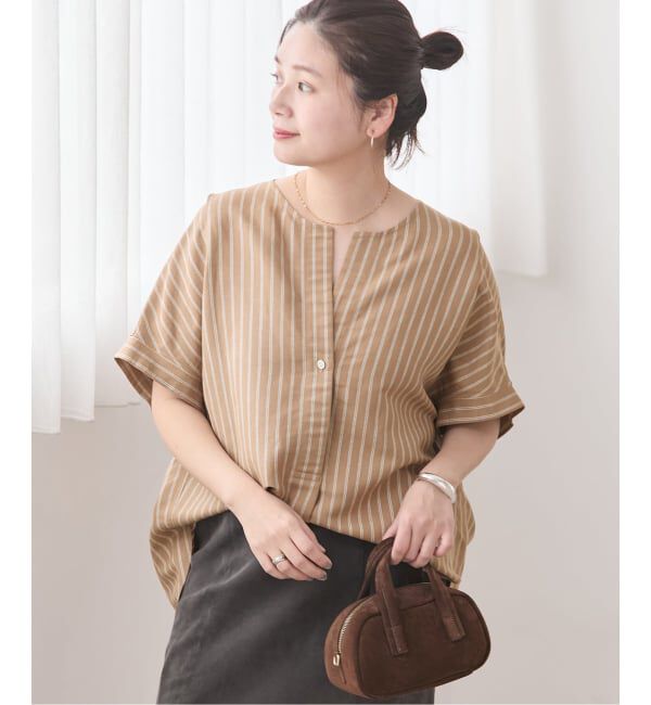 JOURNAL STANDARD「《予約》レーヨン麻ノーカラーブラウス」|シャツ・ブラウス|キャメル