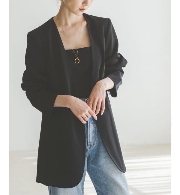 NOBLE「《追加2》スリーブスリットケープジャケット」|ノーカラージャケット|ブラック