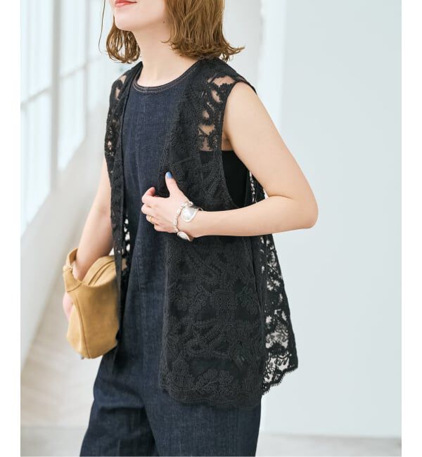 Spick and Span「《新色有り / 追加予約》コードエンブロイダリーチュールベスト」|ベスト・ジレ|