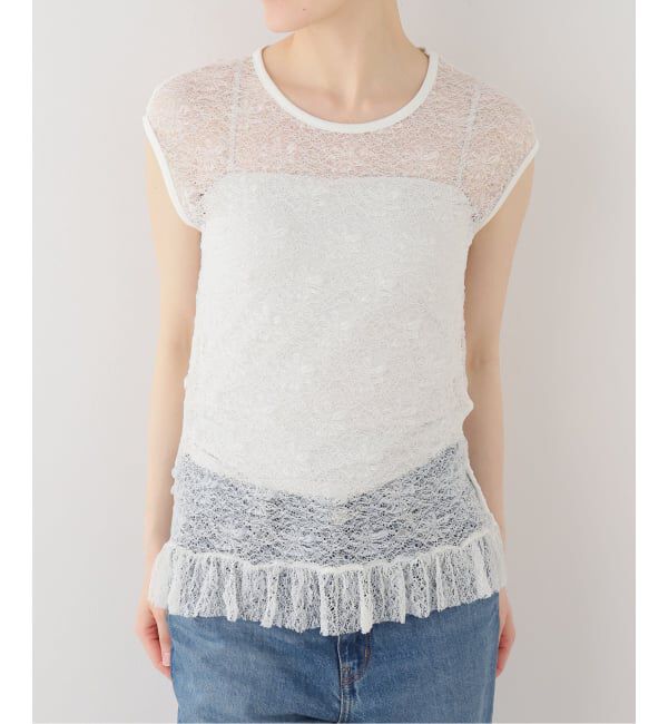  「【洗える】Mewl / ミュール レースフレンチタンク」|タンクトップ|ホワイト