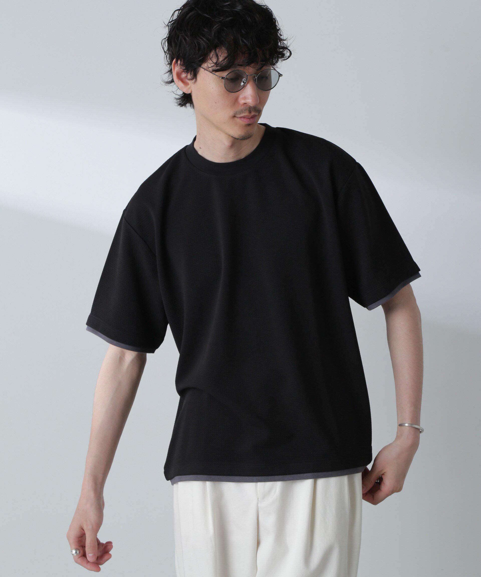 nano･universe「ジャガードフェイクレイヤードTシャツ 半袖」|Tシャツ・カットソー|