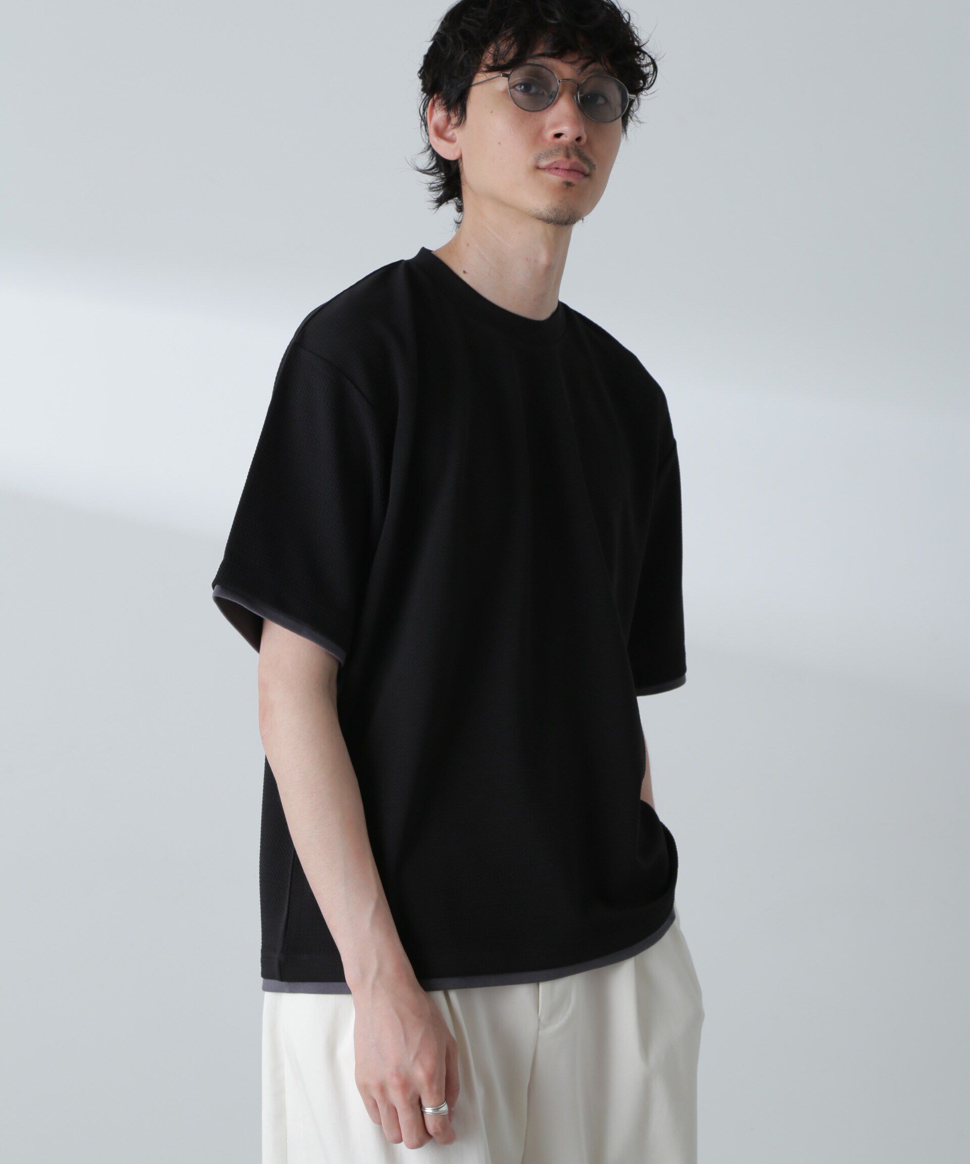 nano･universe「ジャガードフェイクレイヤードTシャツ 半袖」|Tシャツ・カットソー|