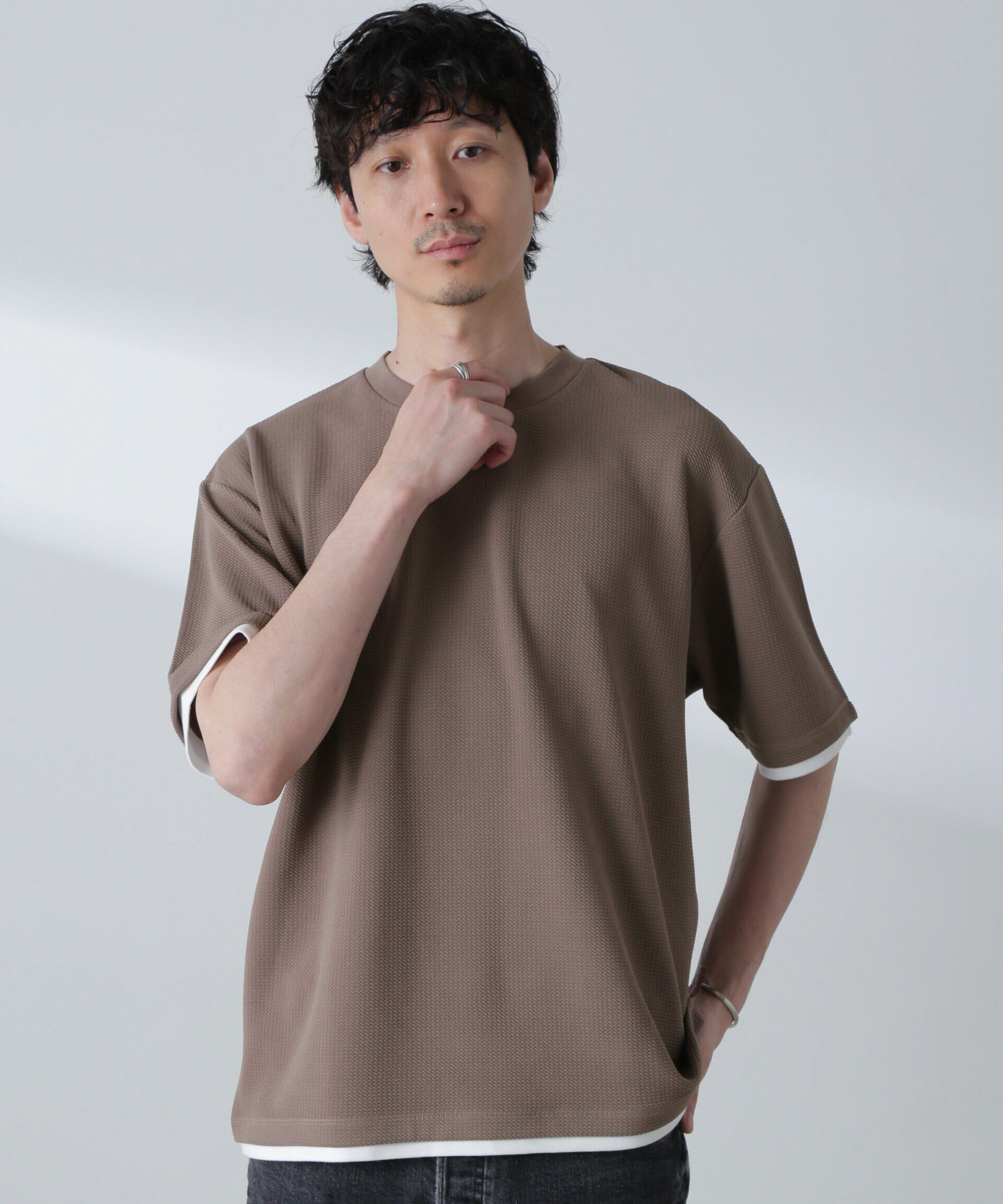 nano･universe「ジャガードフェイクレイヤードTシャツ 半袖」|Tシャツ・カットソー|