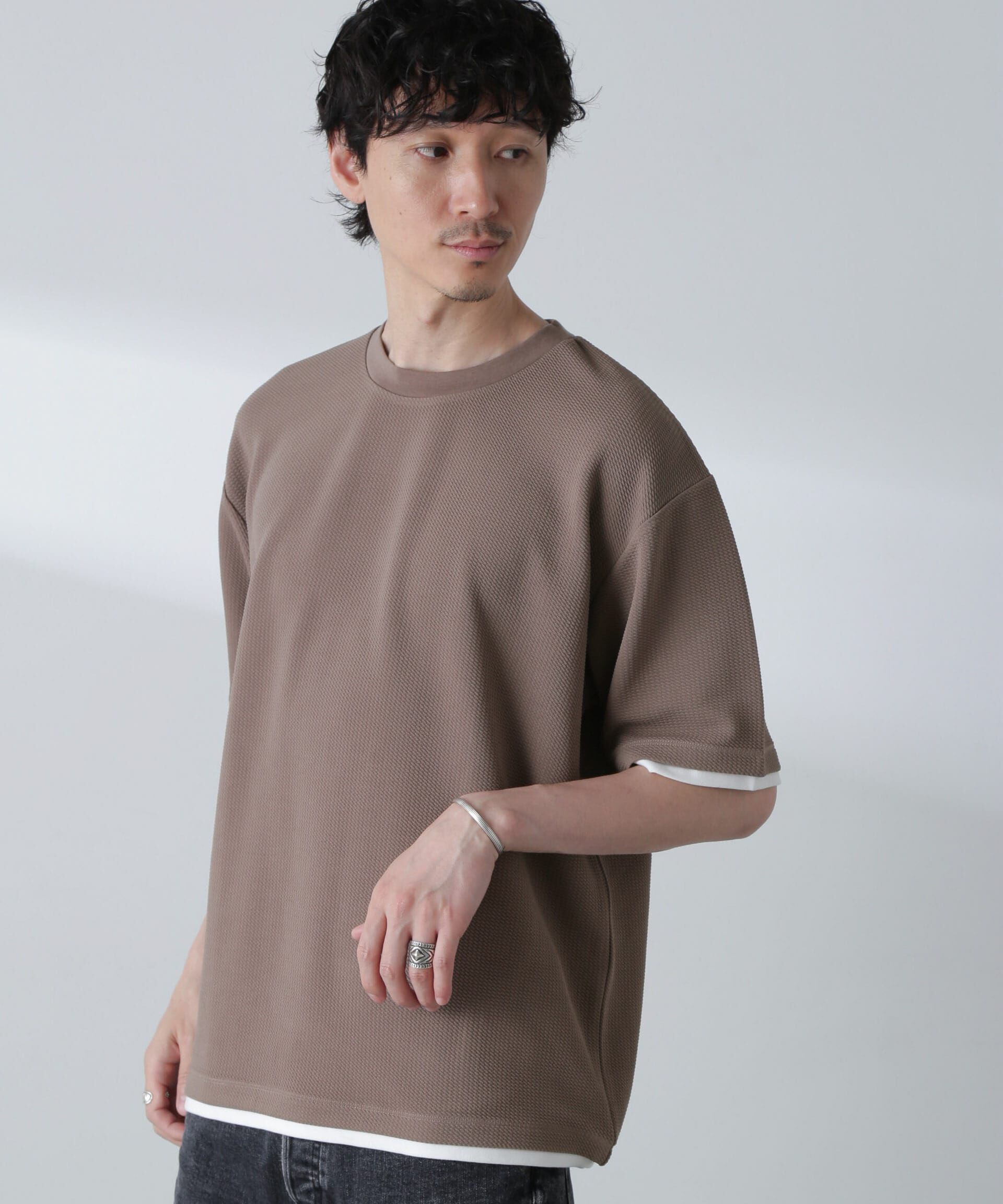 nano･universe「ジャガードフェイクレイヤードTシャツ 半袖」|Tシャツ・カットソー|