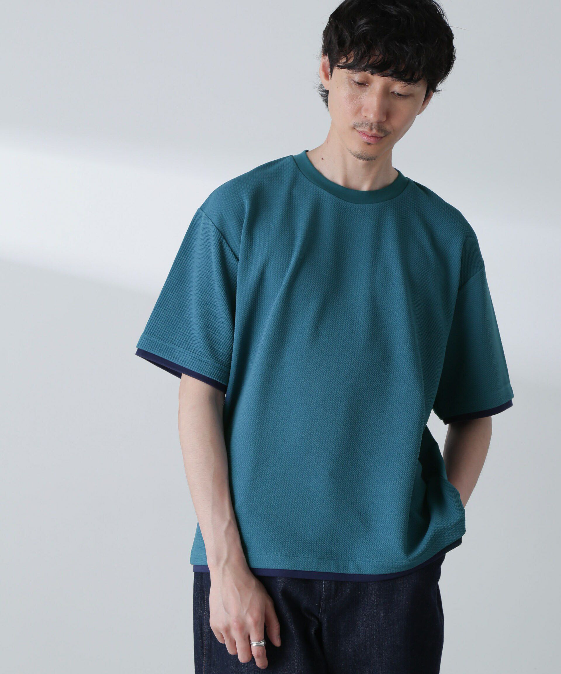 nano･universe「ジャガードフェイクレイヤードTシャツ 半袖」|Tシャツ・カットソー|