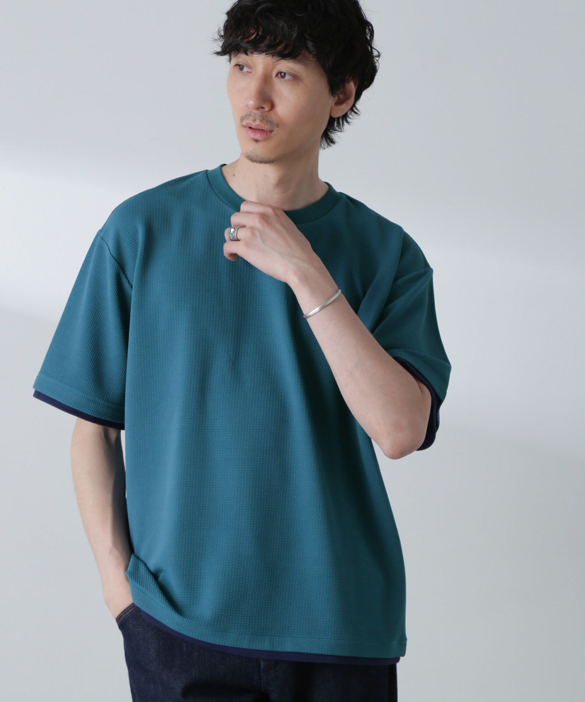 nano･universe「ジャガードフェイクレイヤードTシャツ 半袖」|Tシャツ・カットソー|