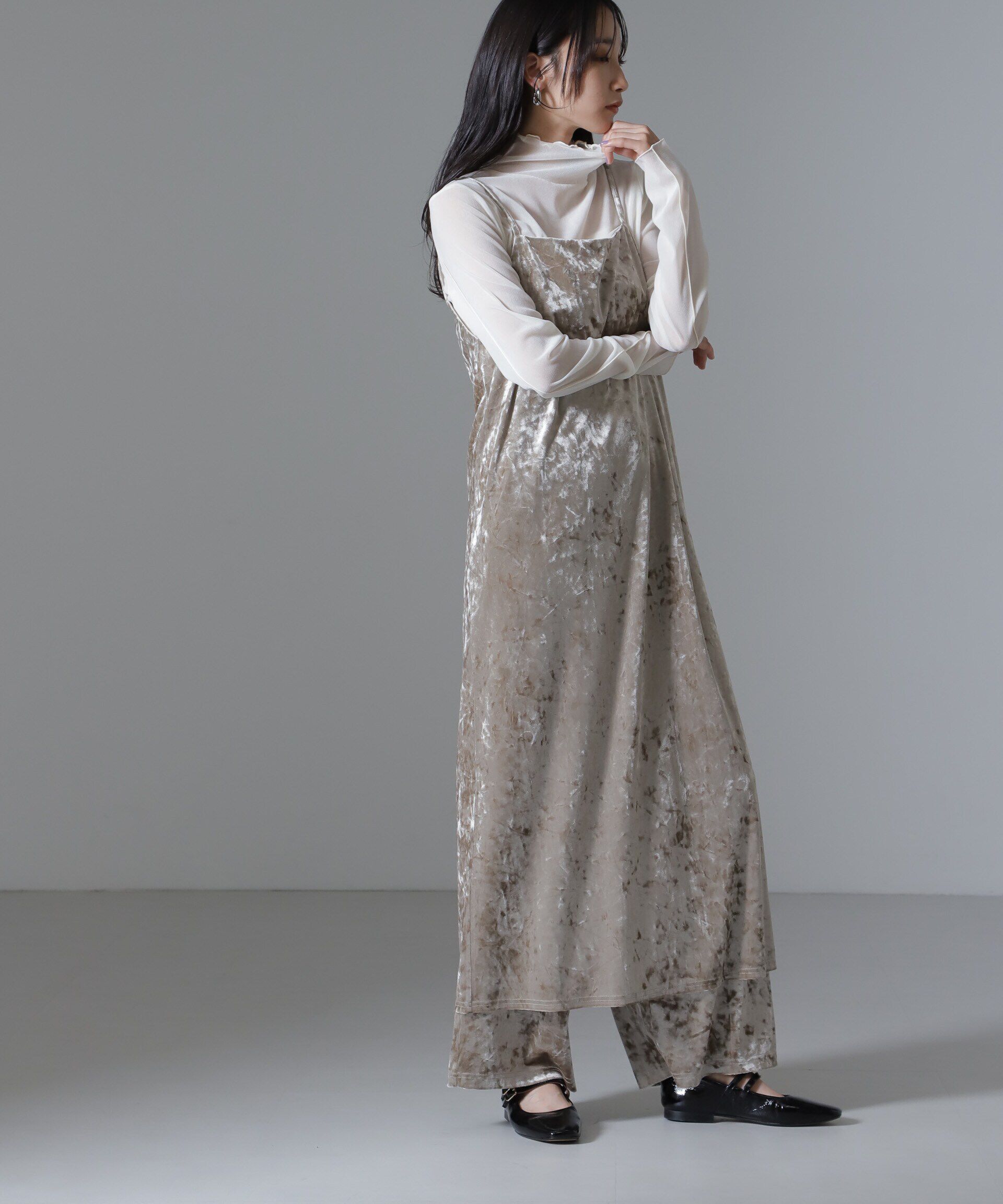 nano･universe「ベロアイージーワイドパンツ（セットアップ可）」|チノ|