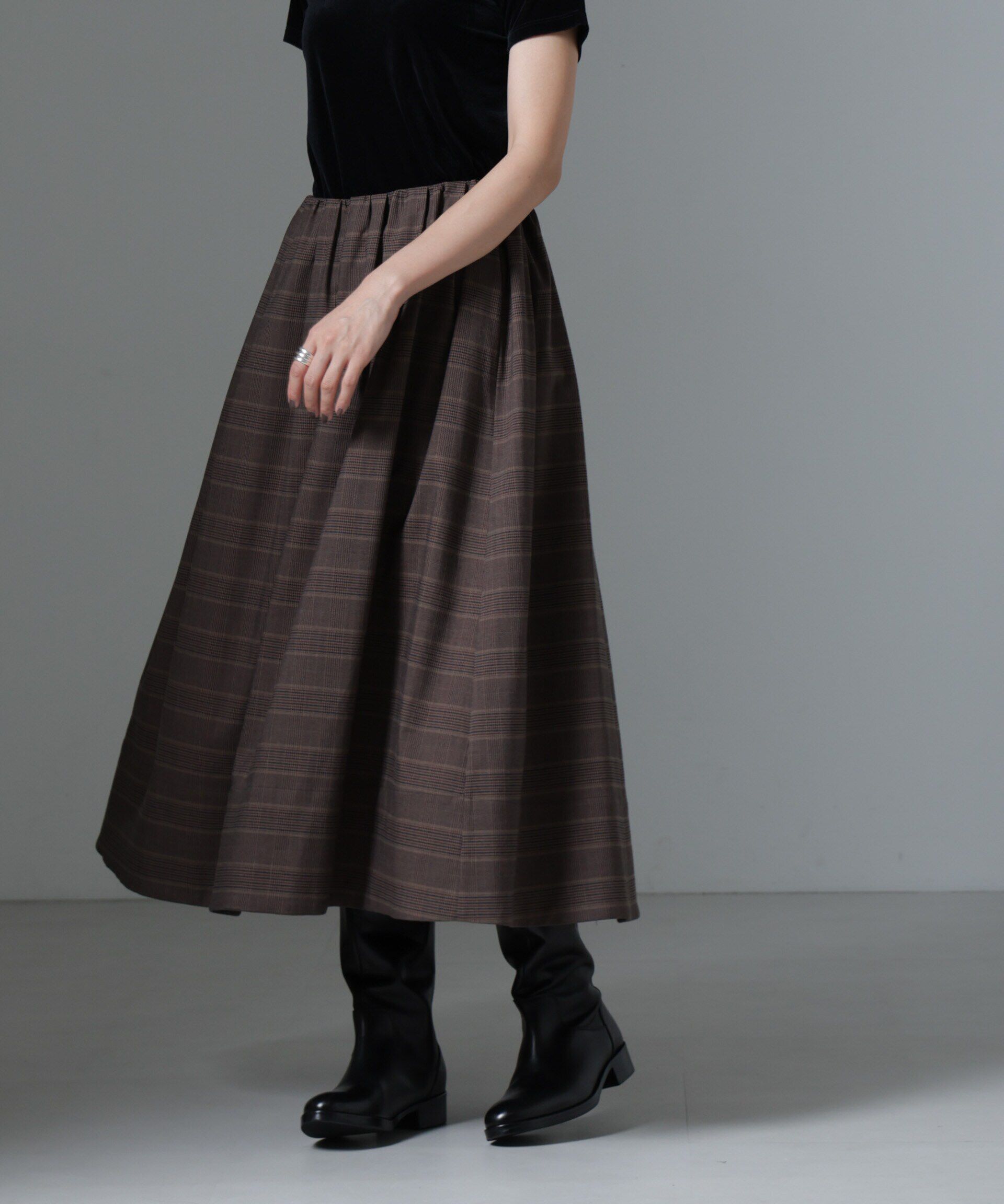 nano･universe「グレンチェックタックスカート」|スカート|ブラウン