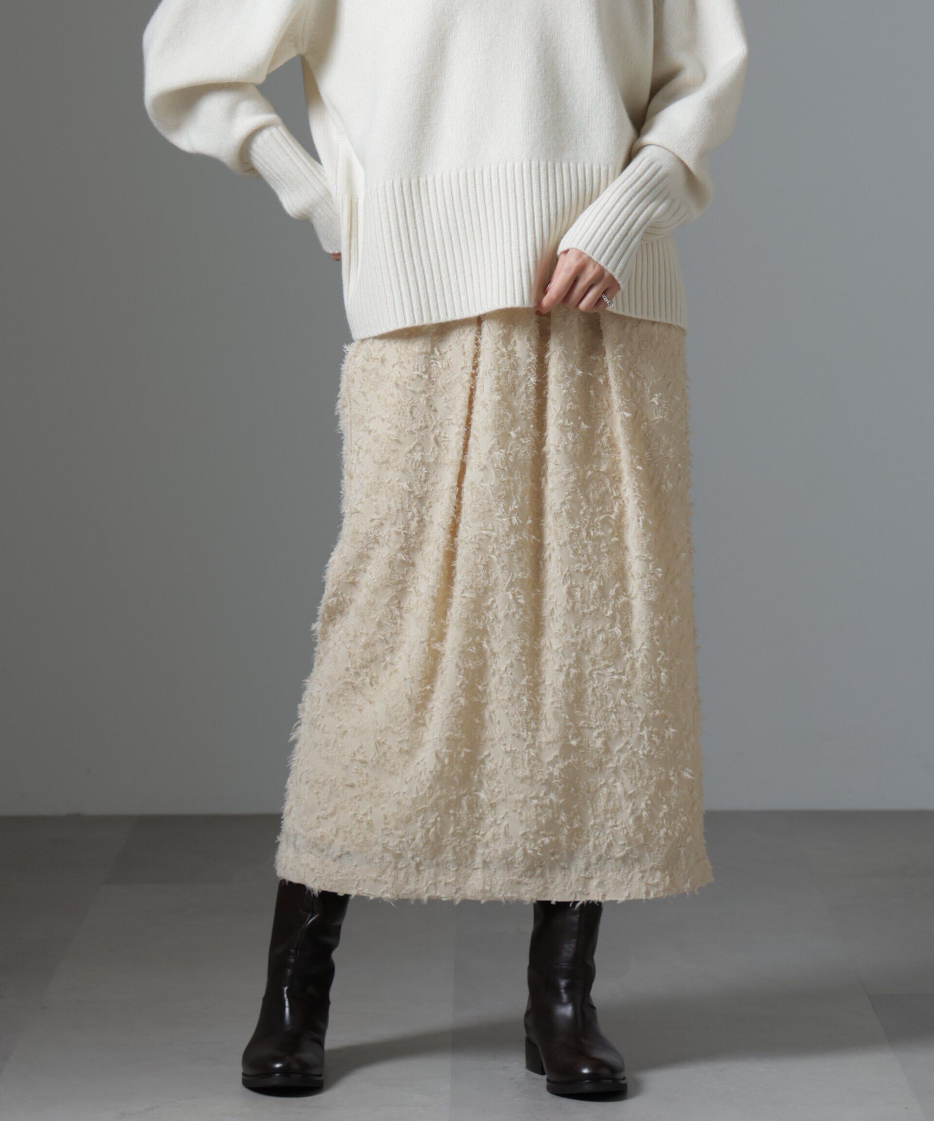 nano･universe「フリンジジャガードコクーンギャザースカート」|スカート|