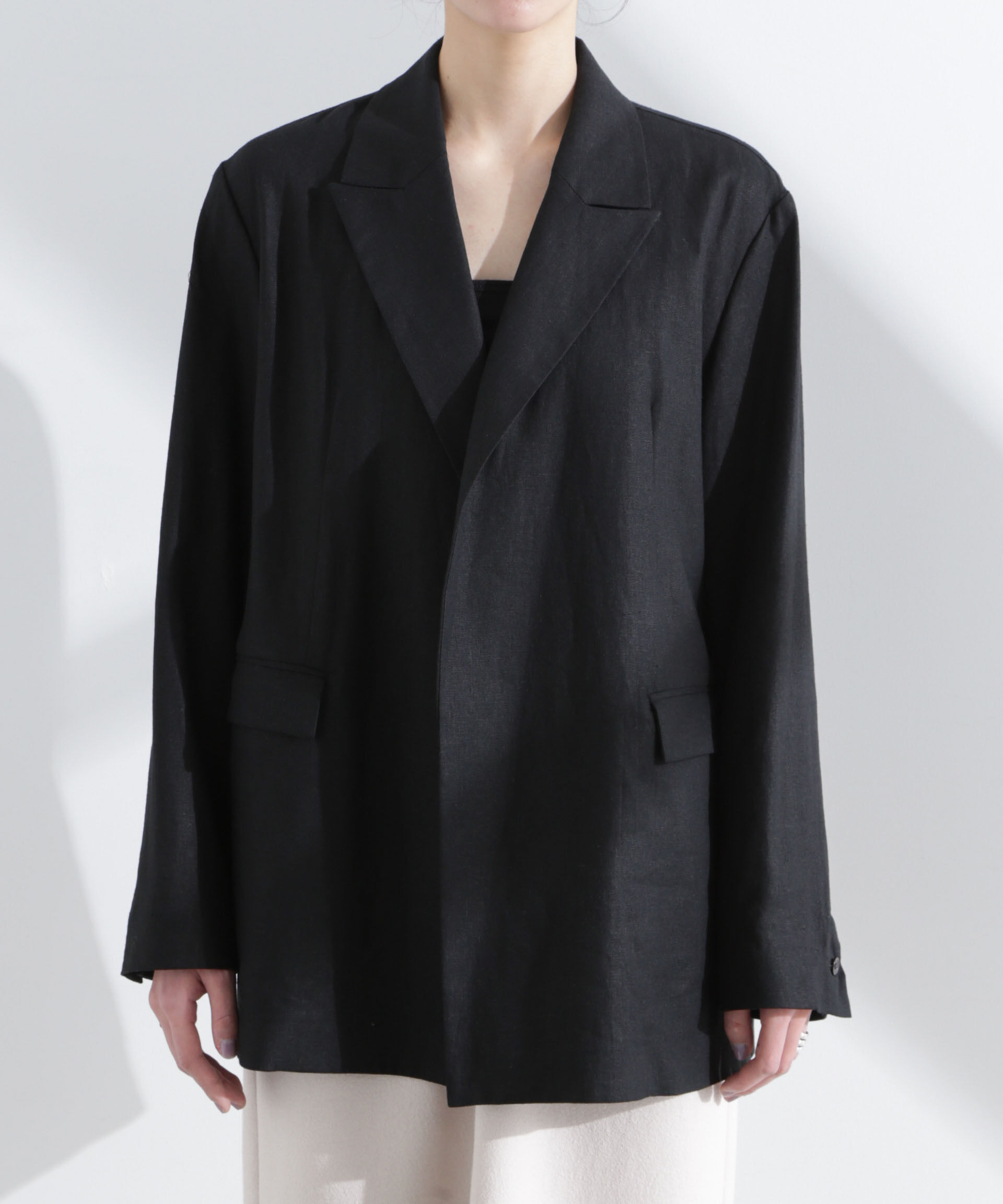 nano･universe「リネン混ボタンレスジャケット(セットアップ可)」|テーラードジャケット|