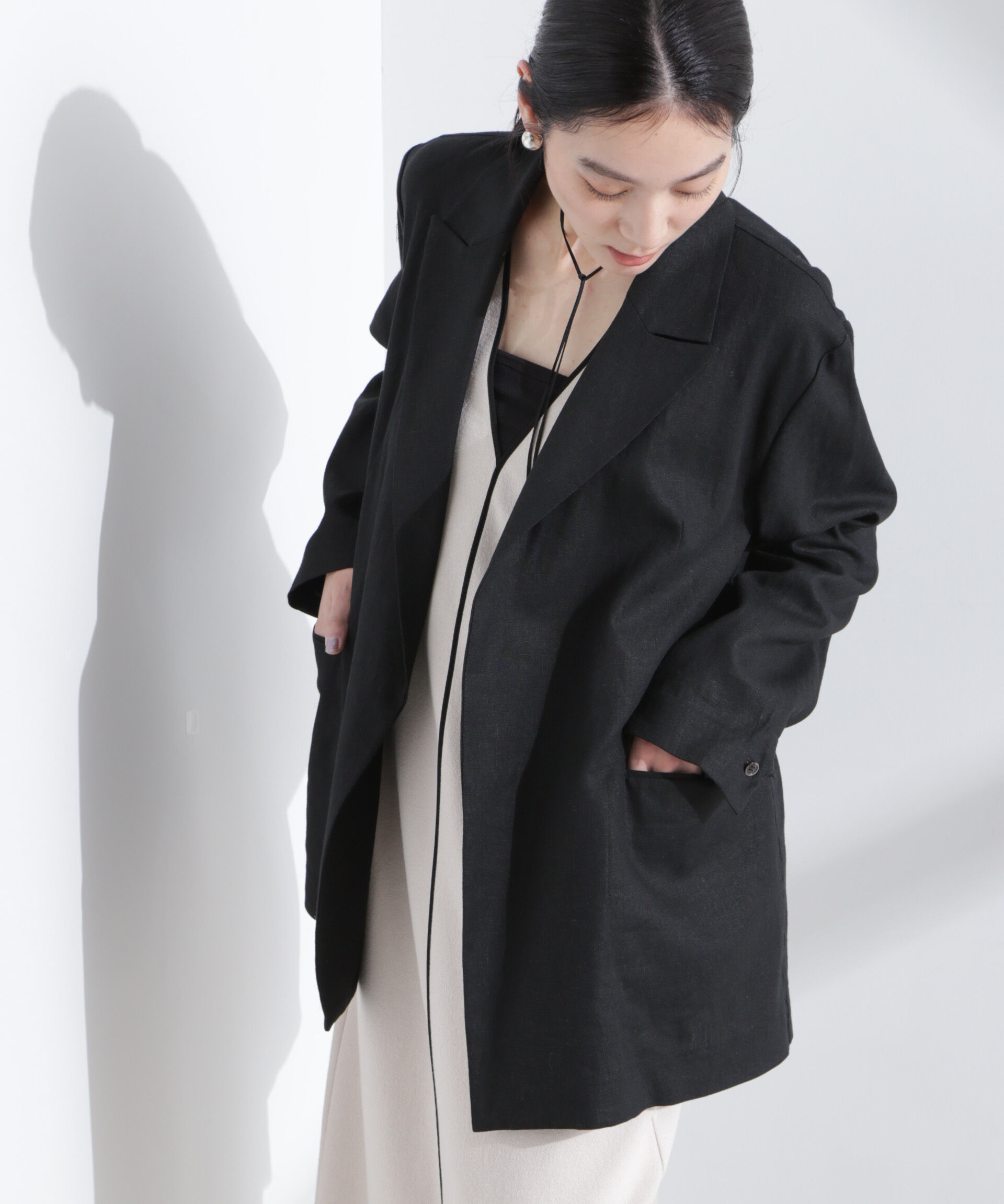 nano･universe「リネン混ボタンレスジャケット(セットアップ可)」|テーラードジャケット|