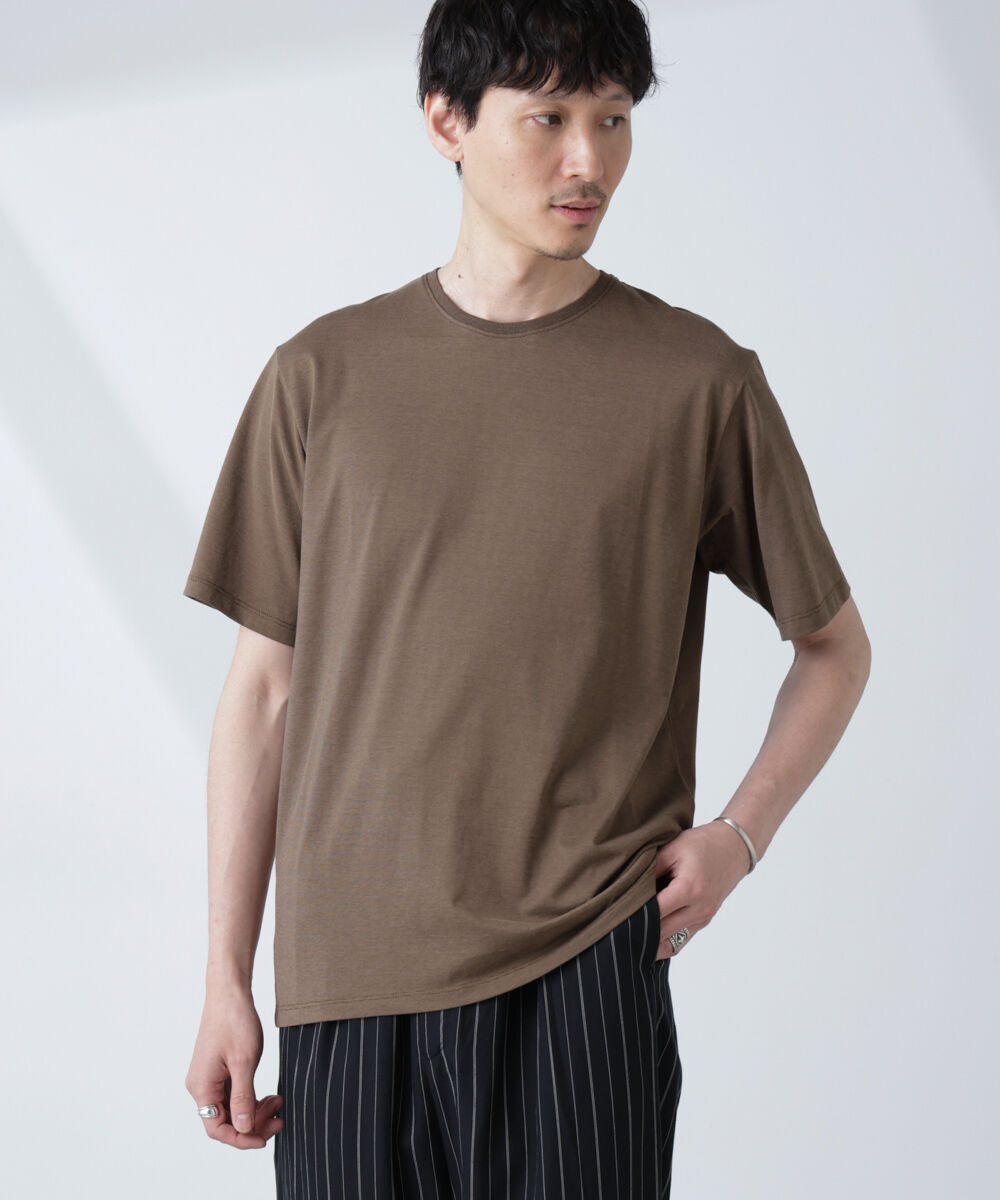 nano･universe「ソラーロライトストレッチクルーネックTシャツ(セットアップ可)」|Tシャツ・カットソー|カーキ