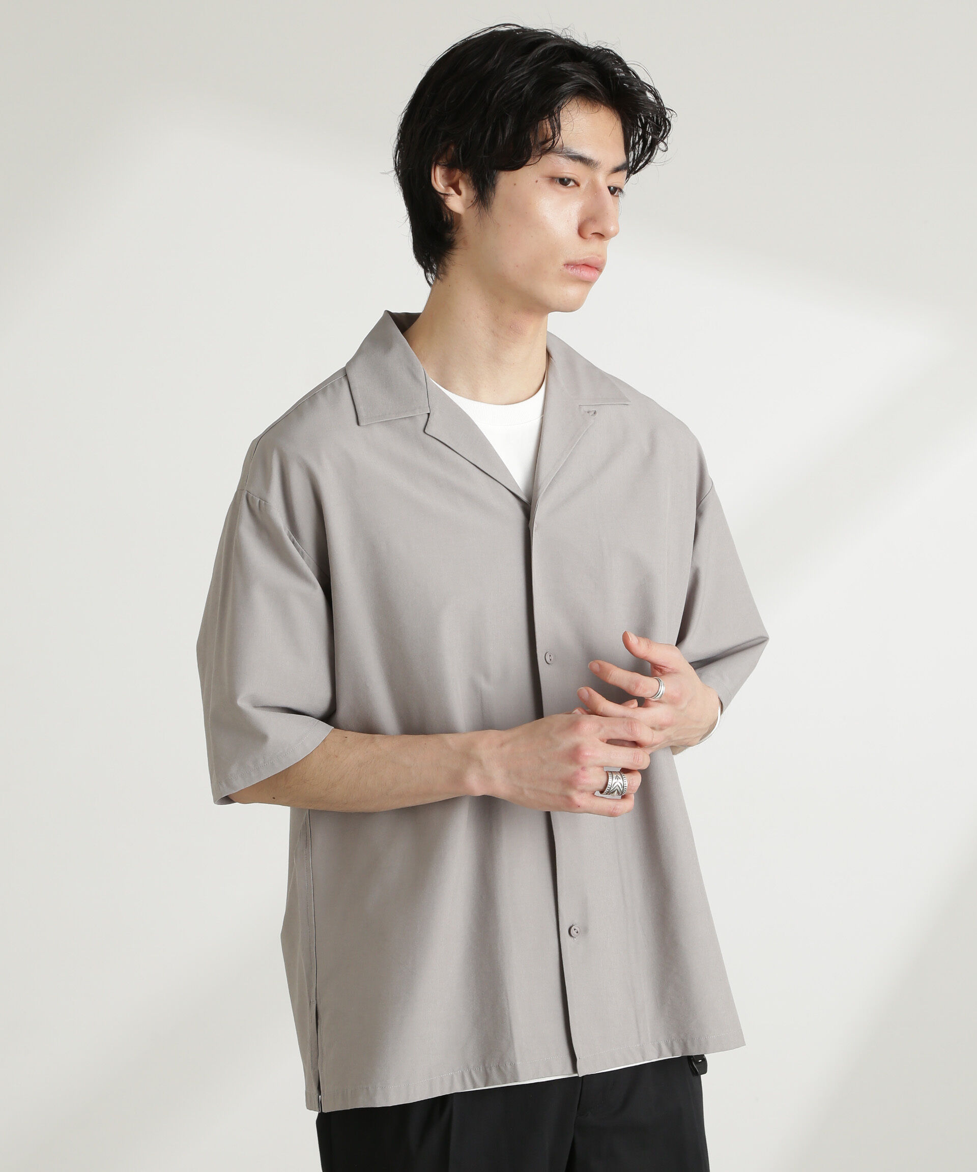 nano･universe「ストレッチワイドオープンカラーシャツ 半袖(セットアップ可)」|シャツ・ブラウス|