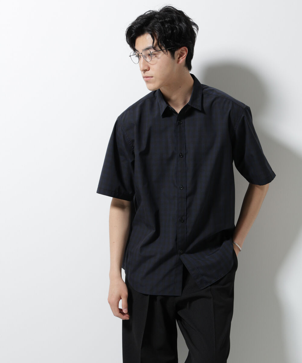 nano･universe「オリジナルギンガムシャツ 半袖」|シャツ・ブラウス|ネイビー