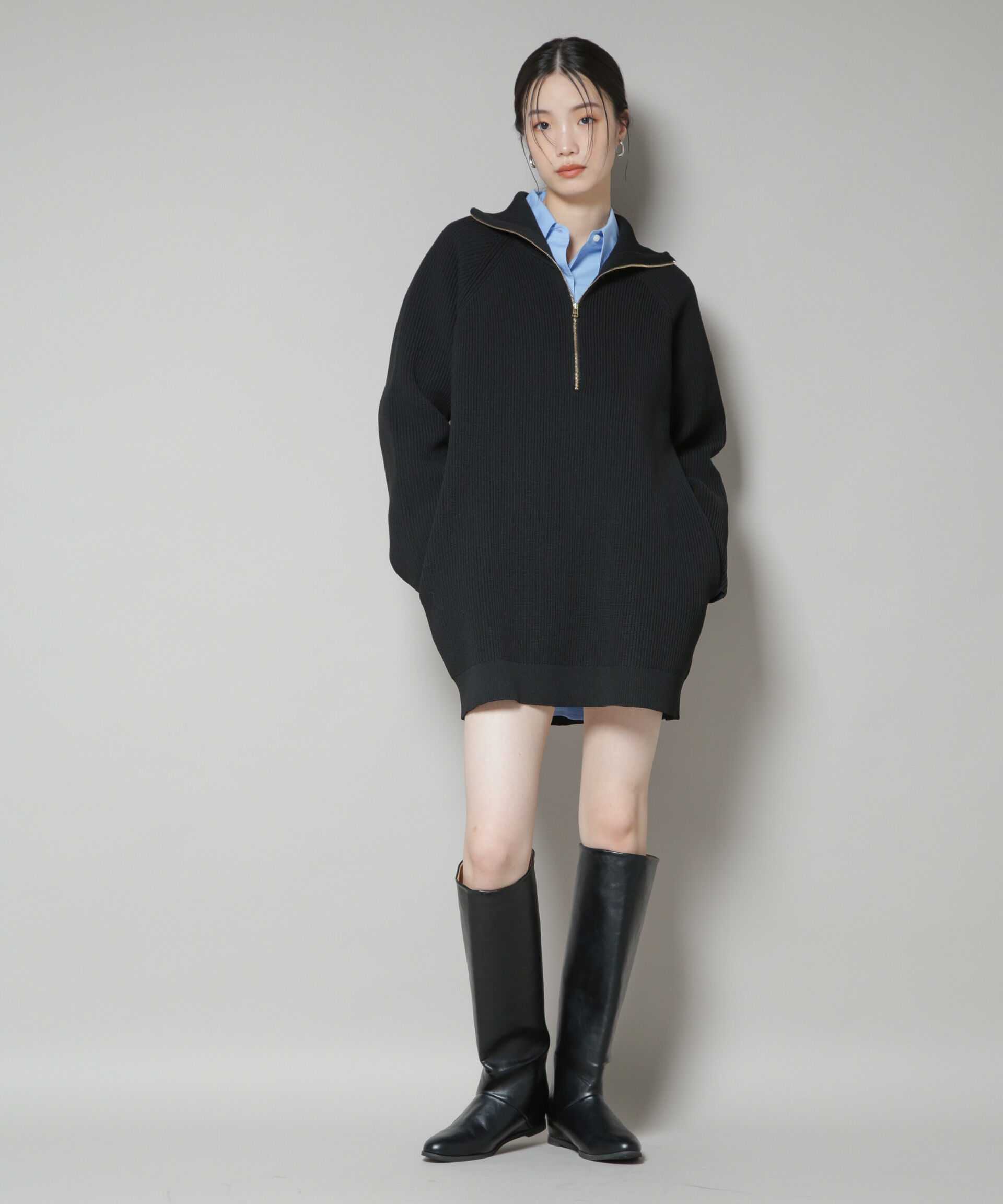 nano･universe「片畦ニットハーフジップミニワンピース」|ワンピース|