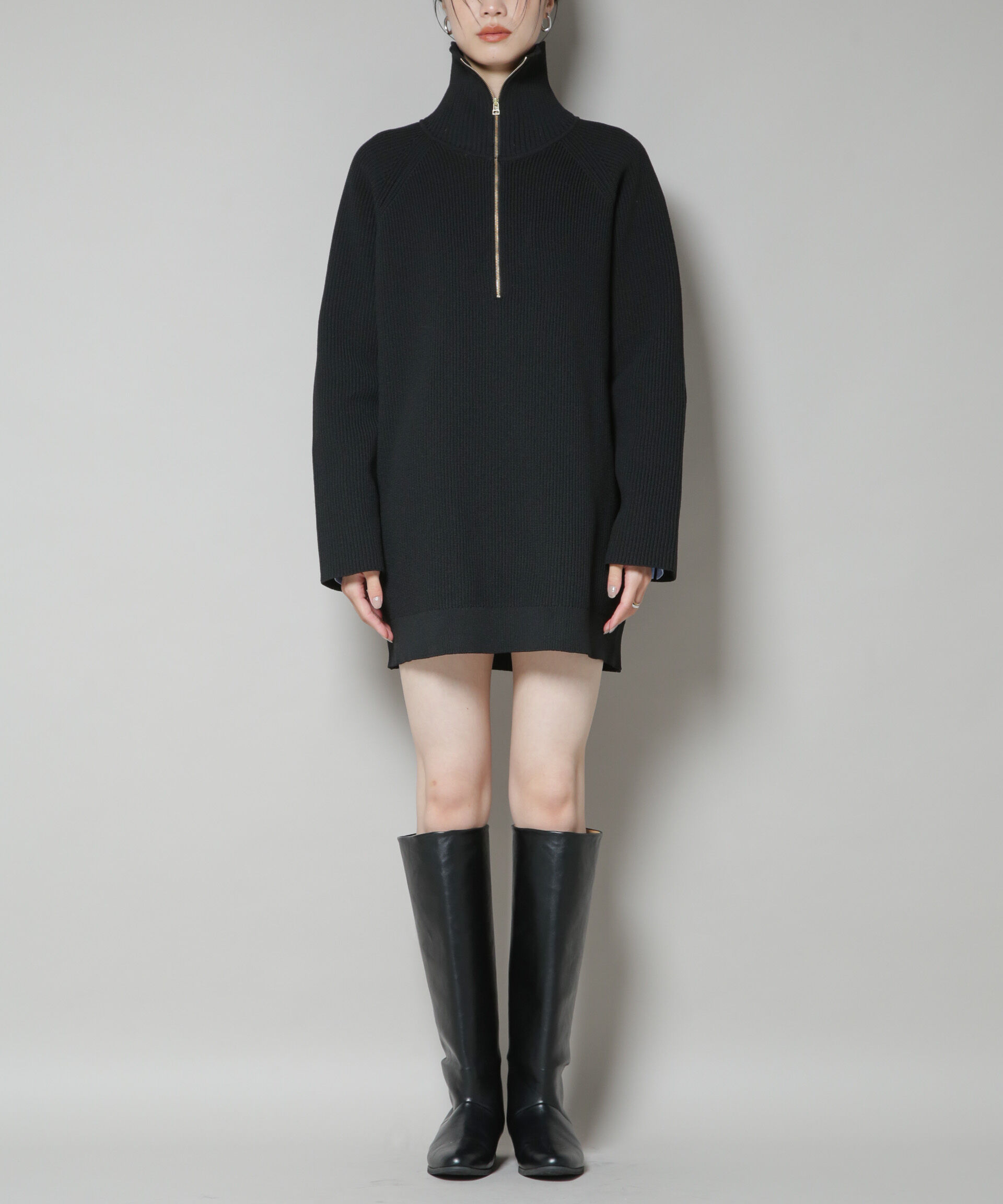 nano･universe「片畦ニットハーフジップミニワンピース」|ワンピース|