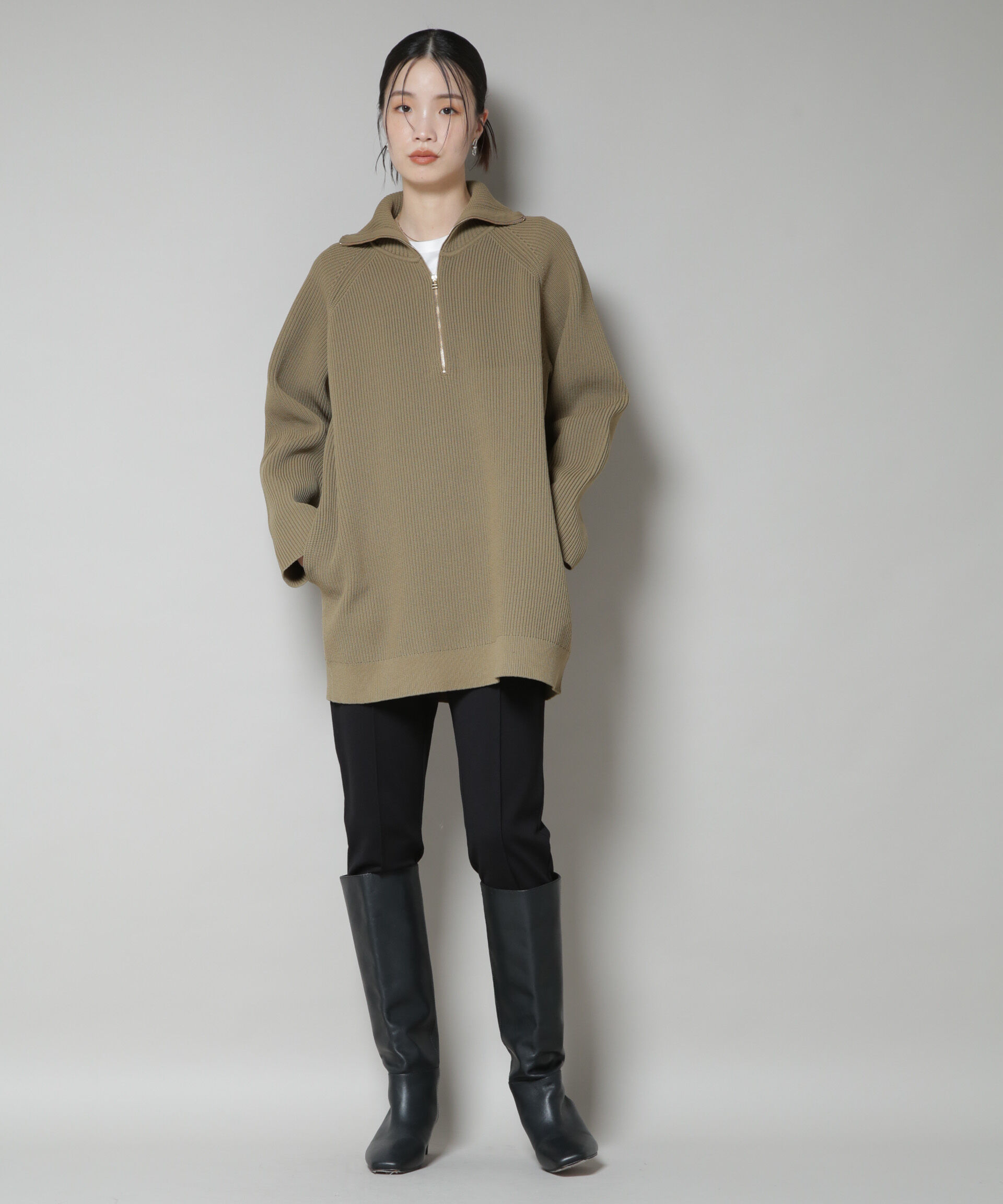 nano･universe「片畦ニットハーフジップミニワンピース」|ワンピース|