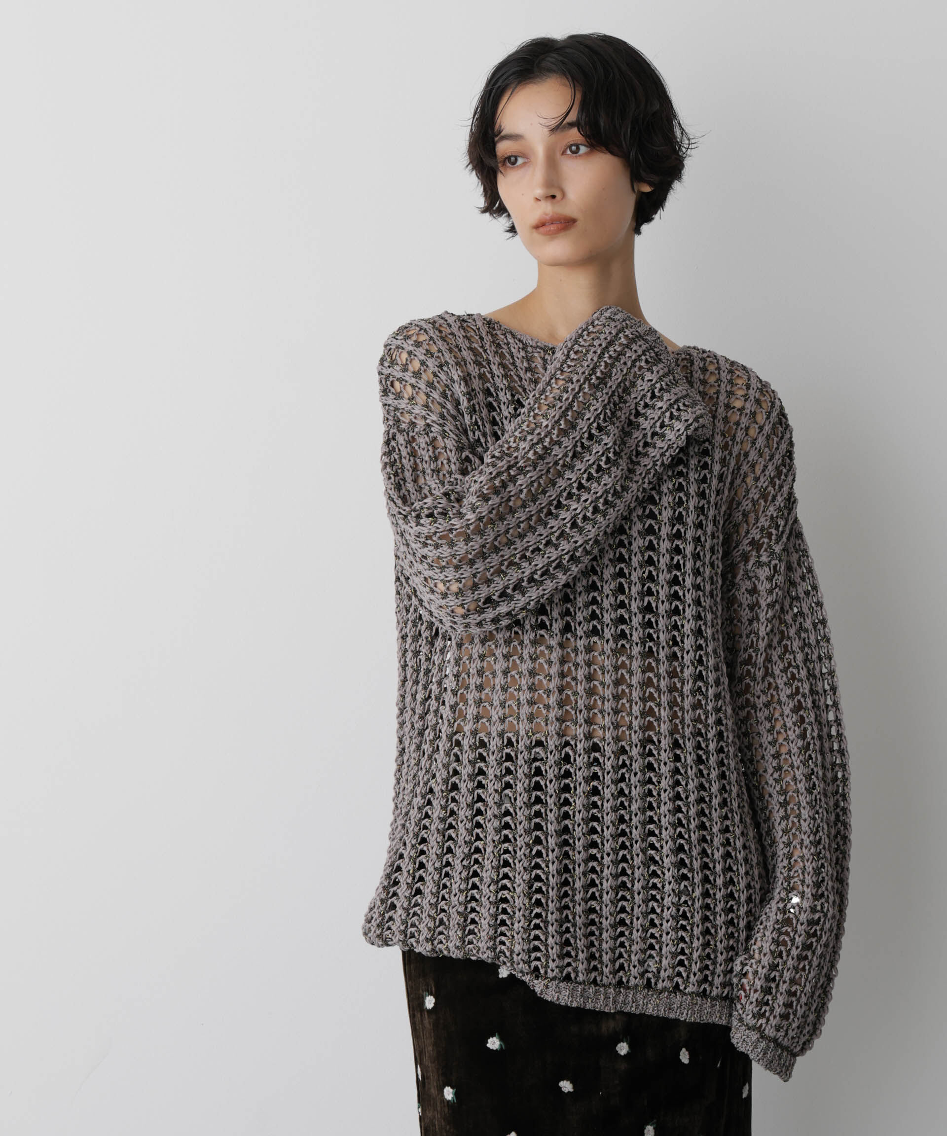 nano･universe「「STEVELOUR」シャイニーレースニットトップス」|ニット・セーター|