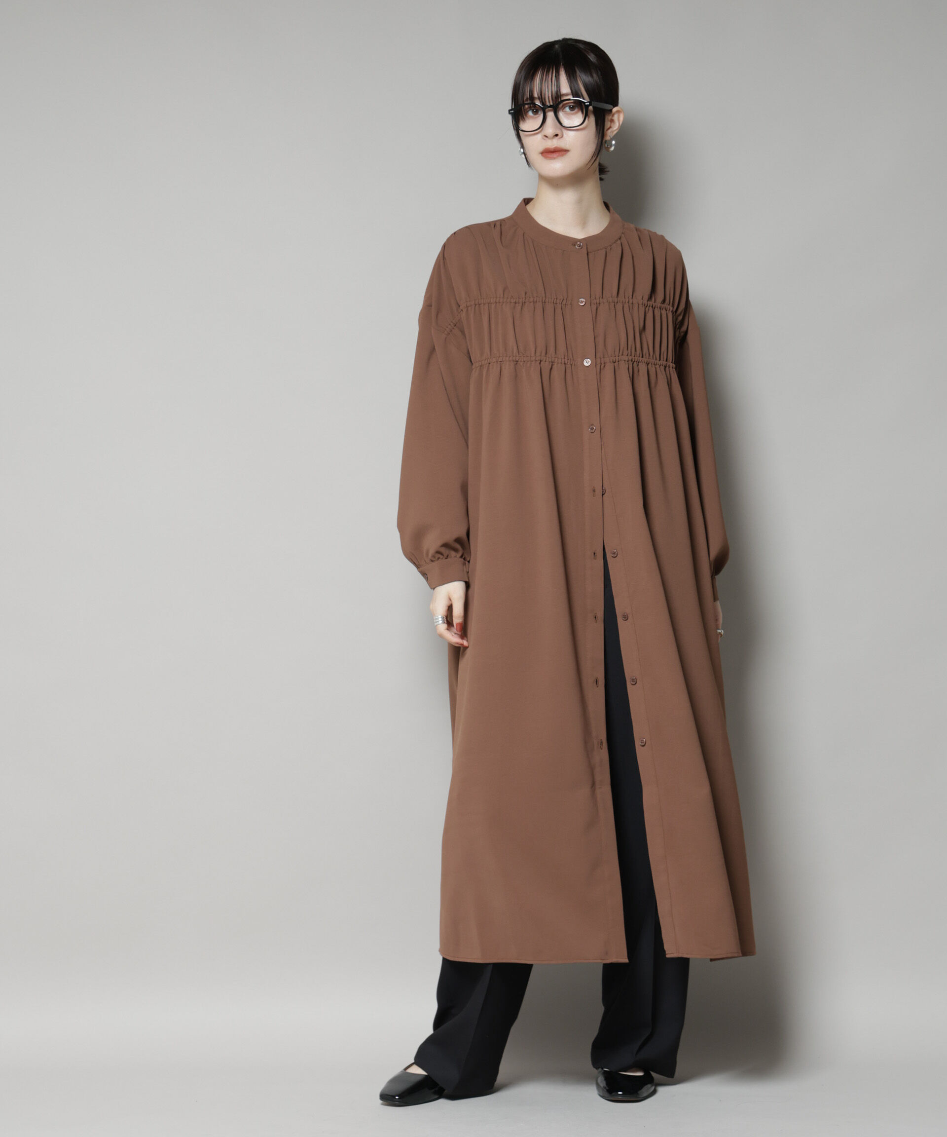 nano･universe「ギャザー切り替えデザインワンピース」|ワンピース|ブラウン