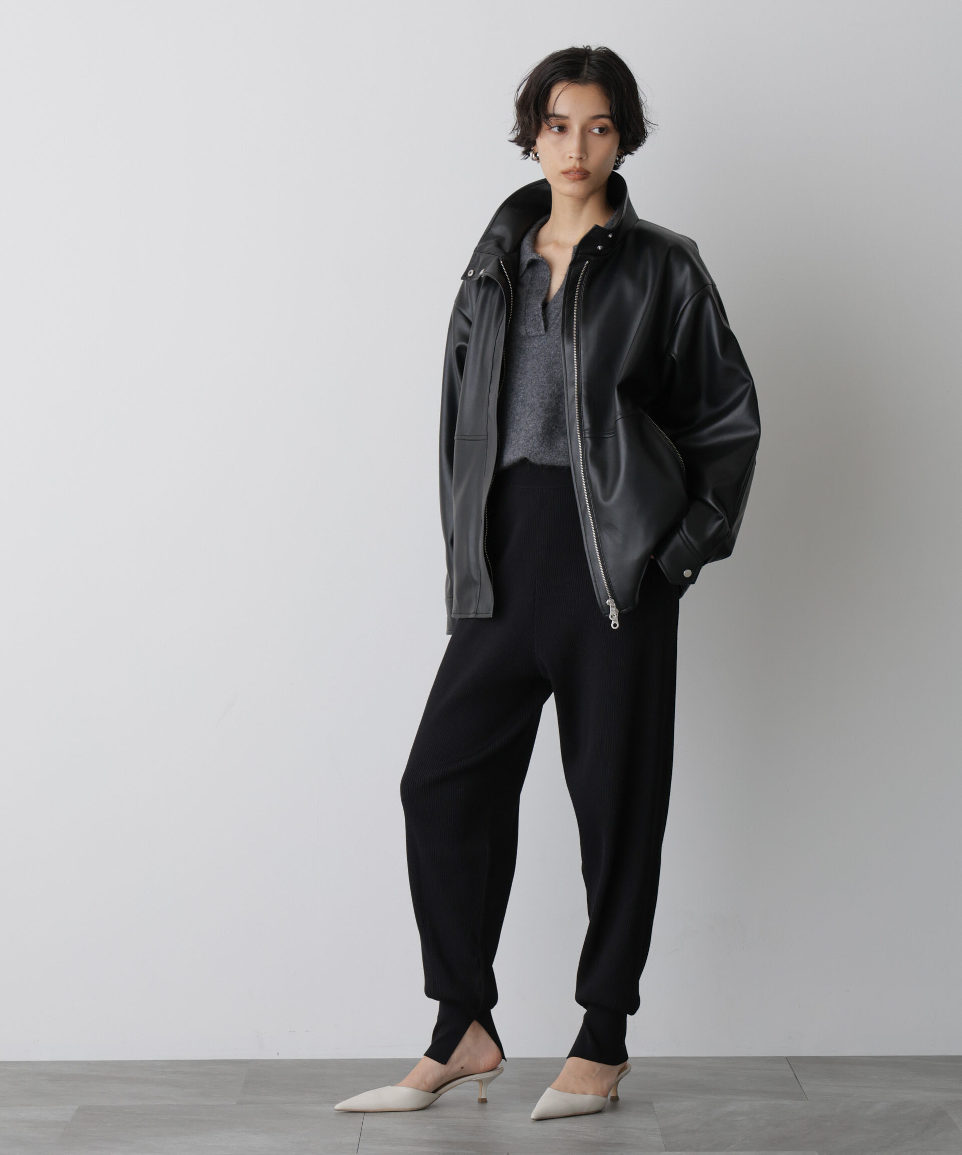  「「STEVELOUR」スタンドフェイクレザージップブルゾン」|ブルゾン・スタジャン|