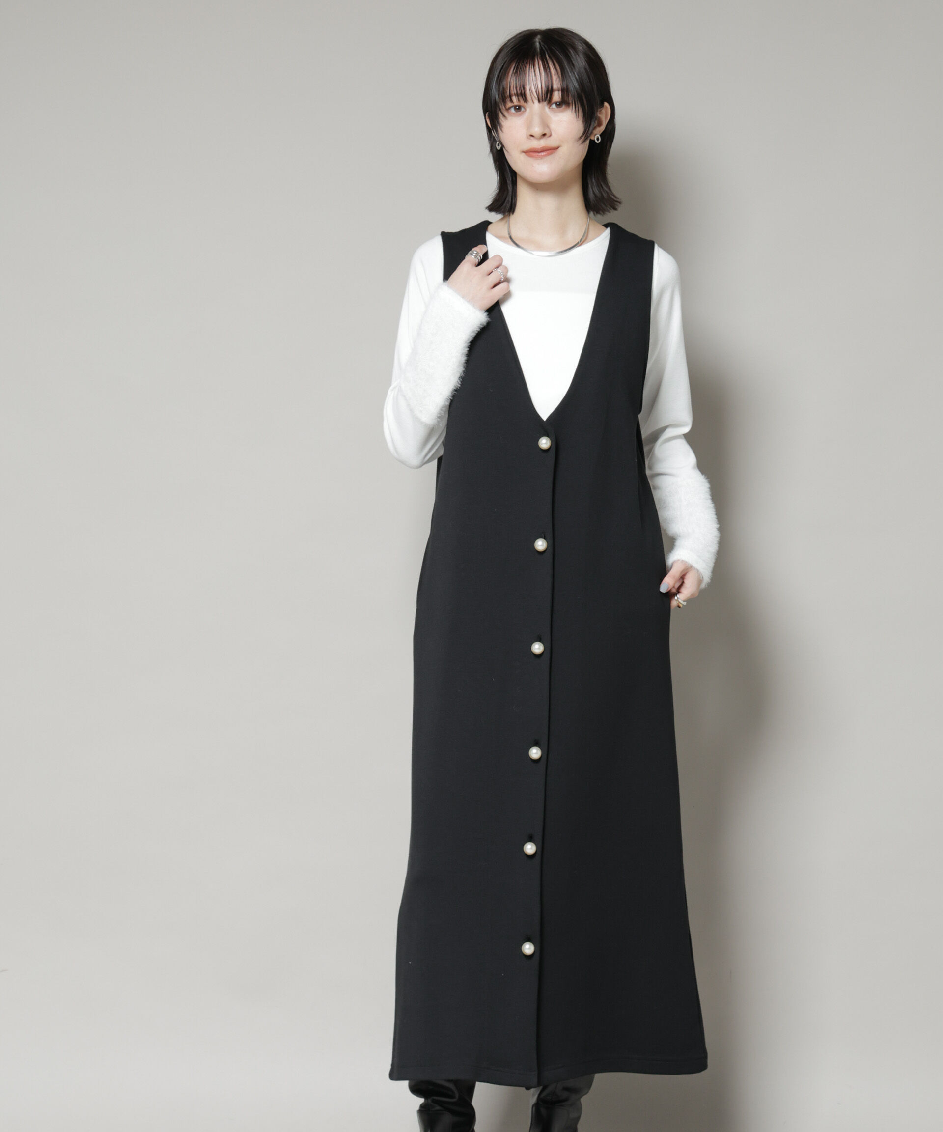 nano･universe「ジレワンピース&times;ファースリーブトップス アンサンブルセット」|ワンピース|