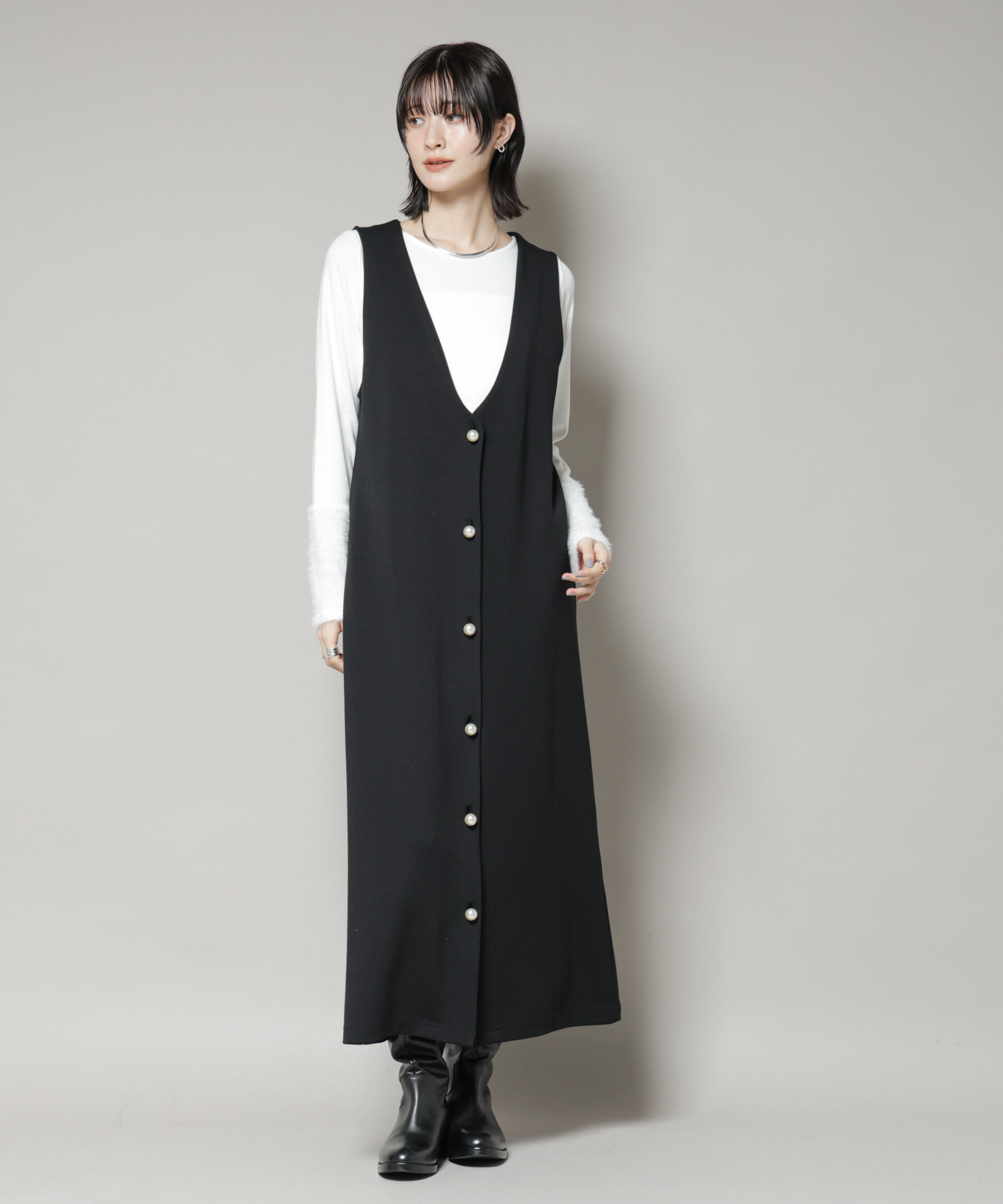 nano･universe「ジレワンピース&times;ファースリーブトップス アンサンブルセット」|ワンピース|