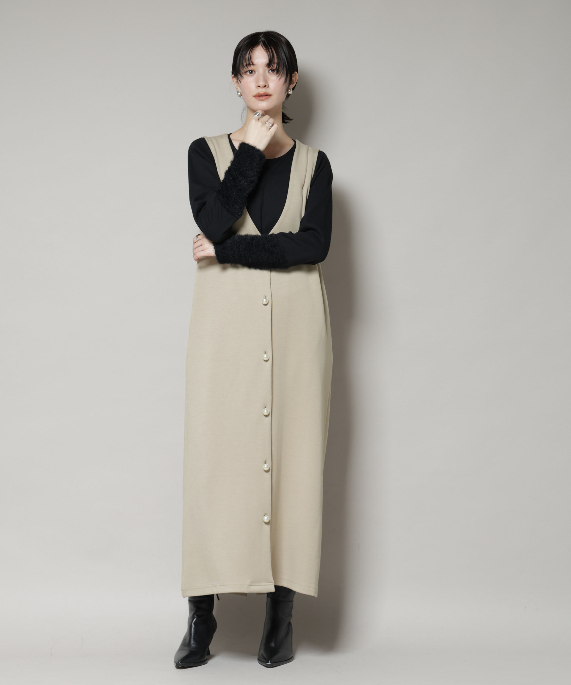 nano･universe「ジレワンピース&times;ファースリーブトップス アンサンブルセット」|ワンピース|