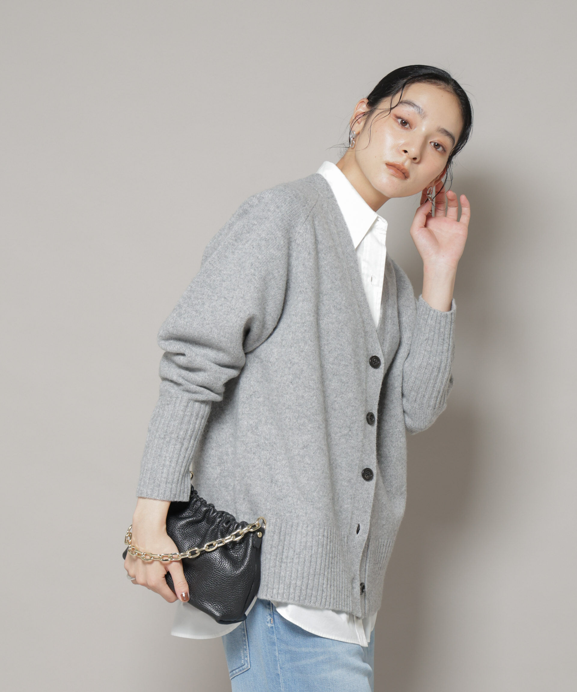 nano･universe「AQUAウールカシミヤVネックカーディガン」|ニット・セーター|