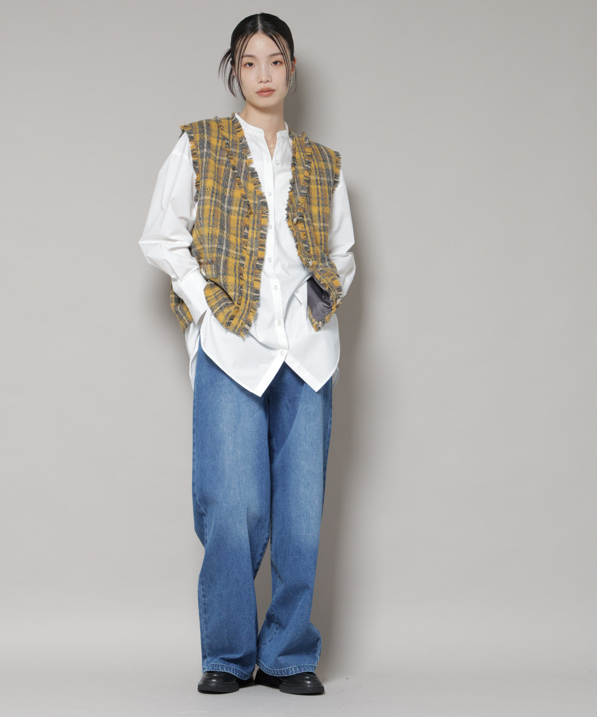 nano･universe「チェックフリンジ金ボタンジレ(セットアップ可)」|テーラードジャケット|