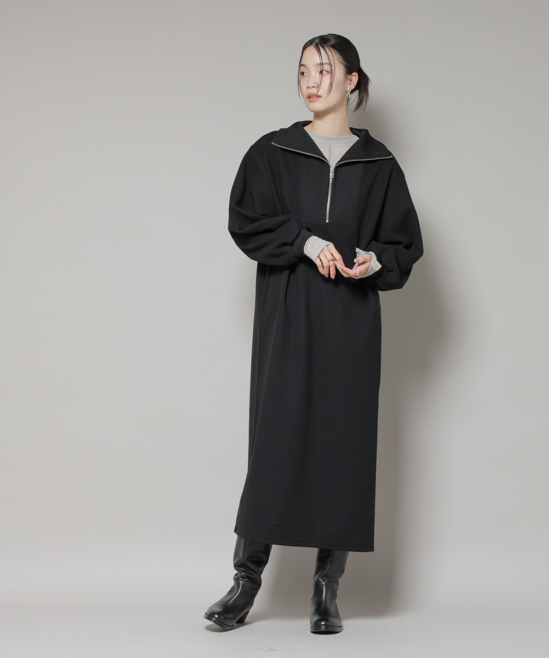 nano･universe「圧縮起毛ハーフジップワンピース」|ワンピース|