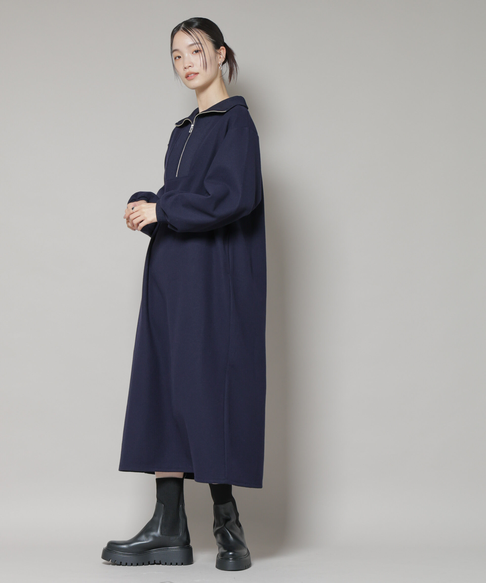 nano･universe「圧縮起毛ハーフジップワンピース」|ワンピース|