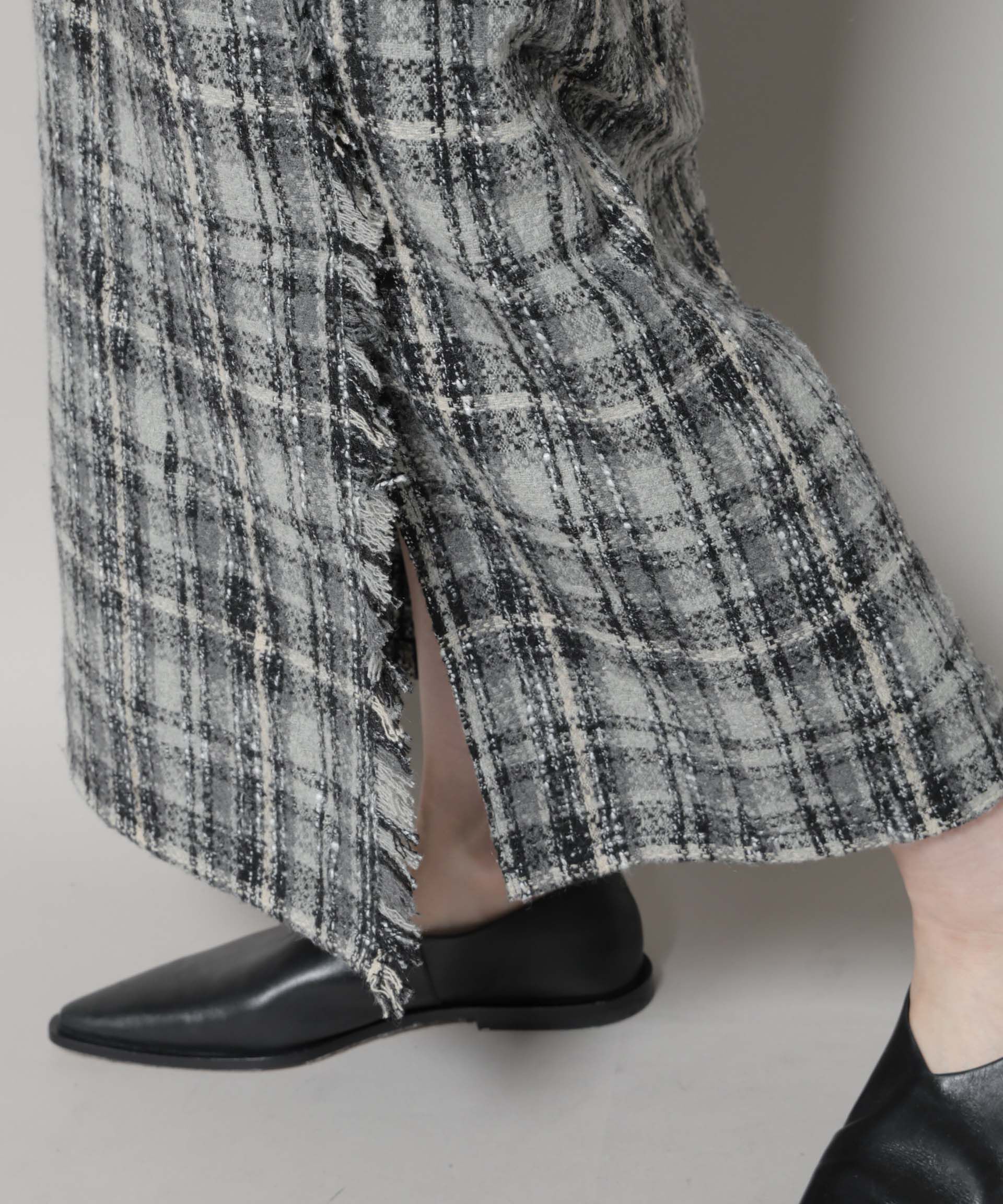 nano･universe「チェックフリンジラップ風スカート(セットアップ可)」|スカート|