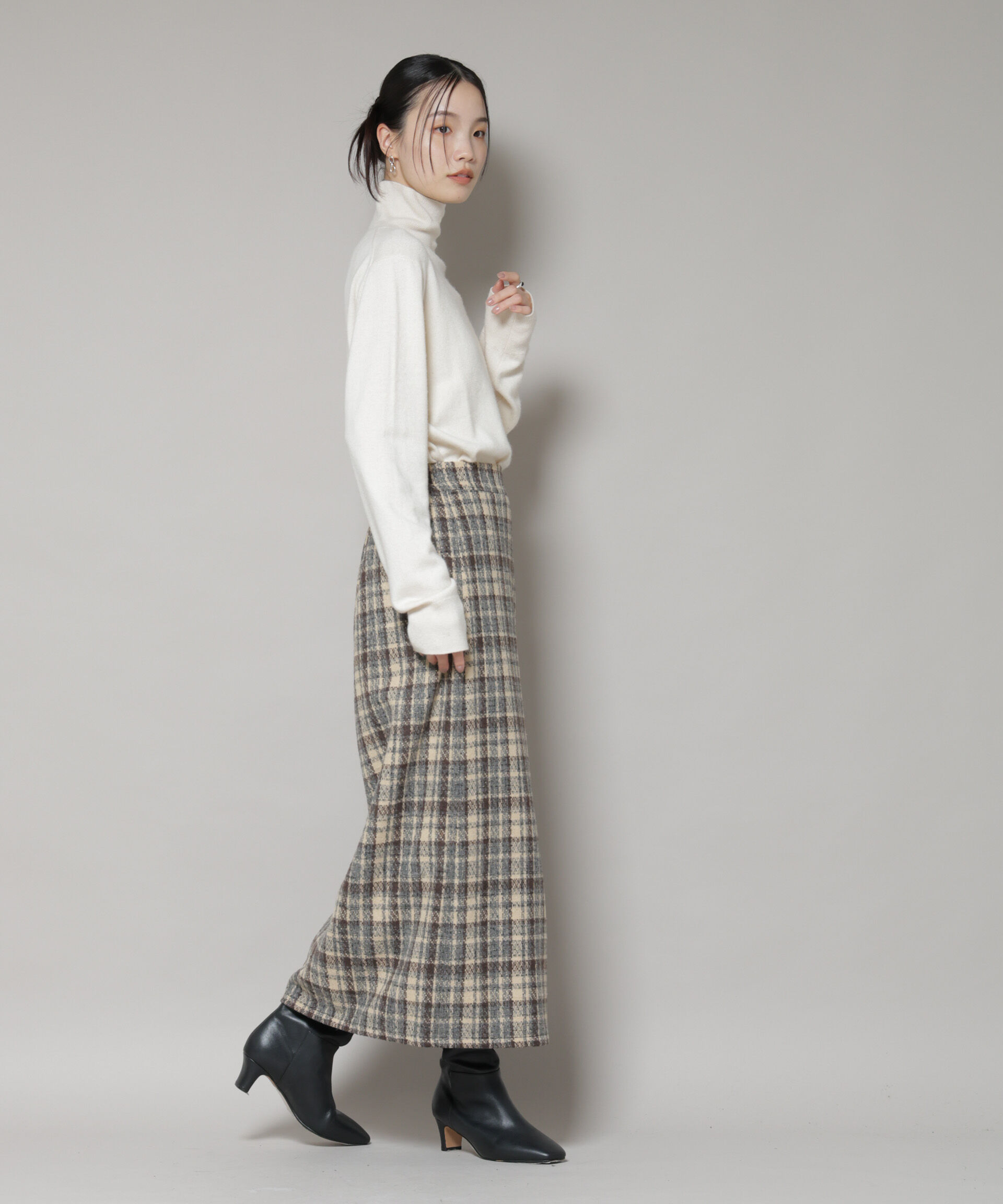 nano･universe「チェックフリンジラップ風スカート(セットアップ可)」|スカート|
