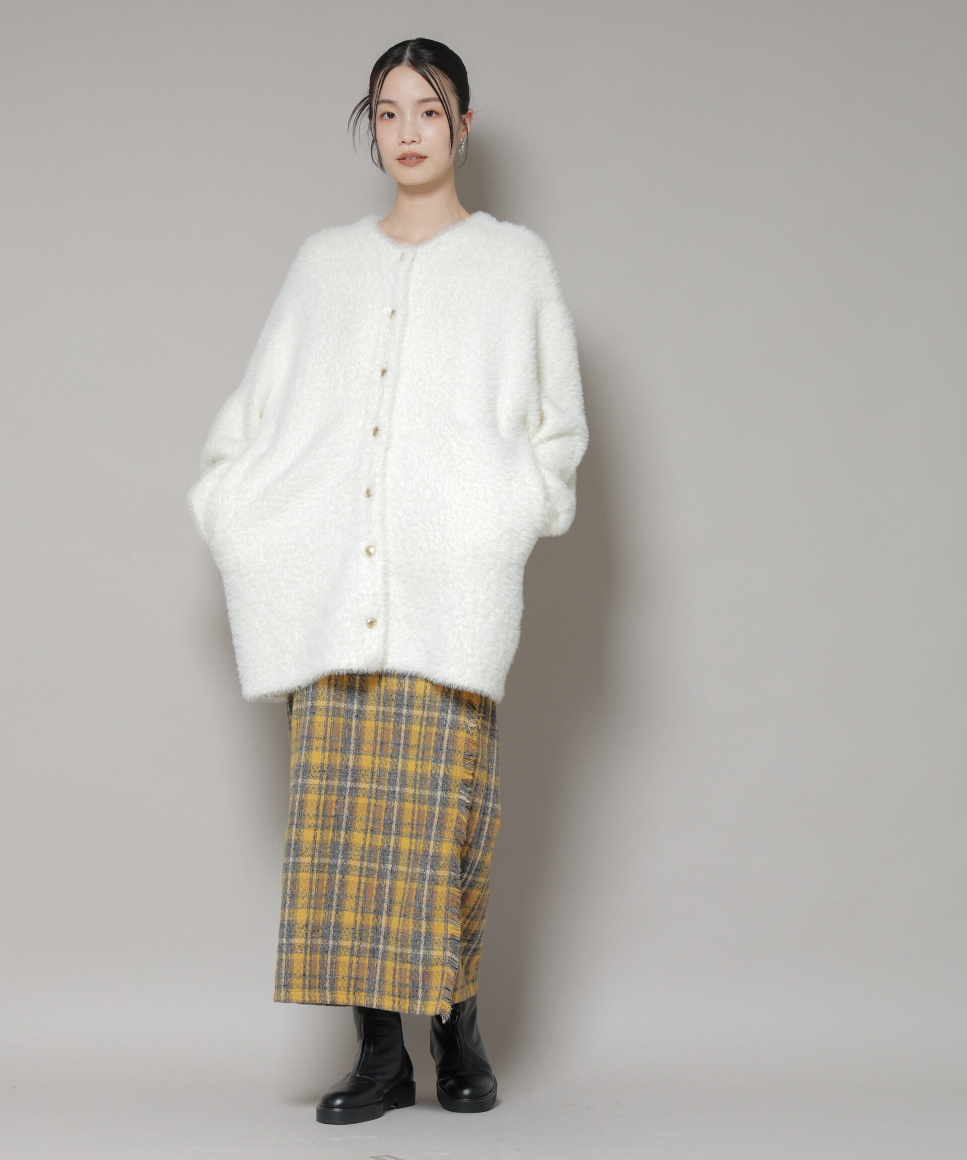 nano･universe「チェックフリンジラップ風スカート(セットアップ可)」|スカート|