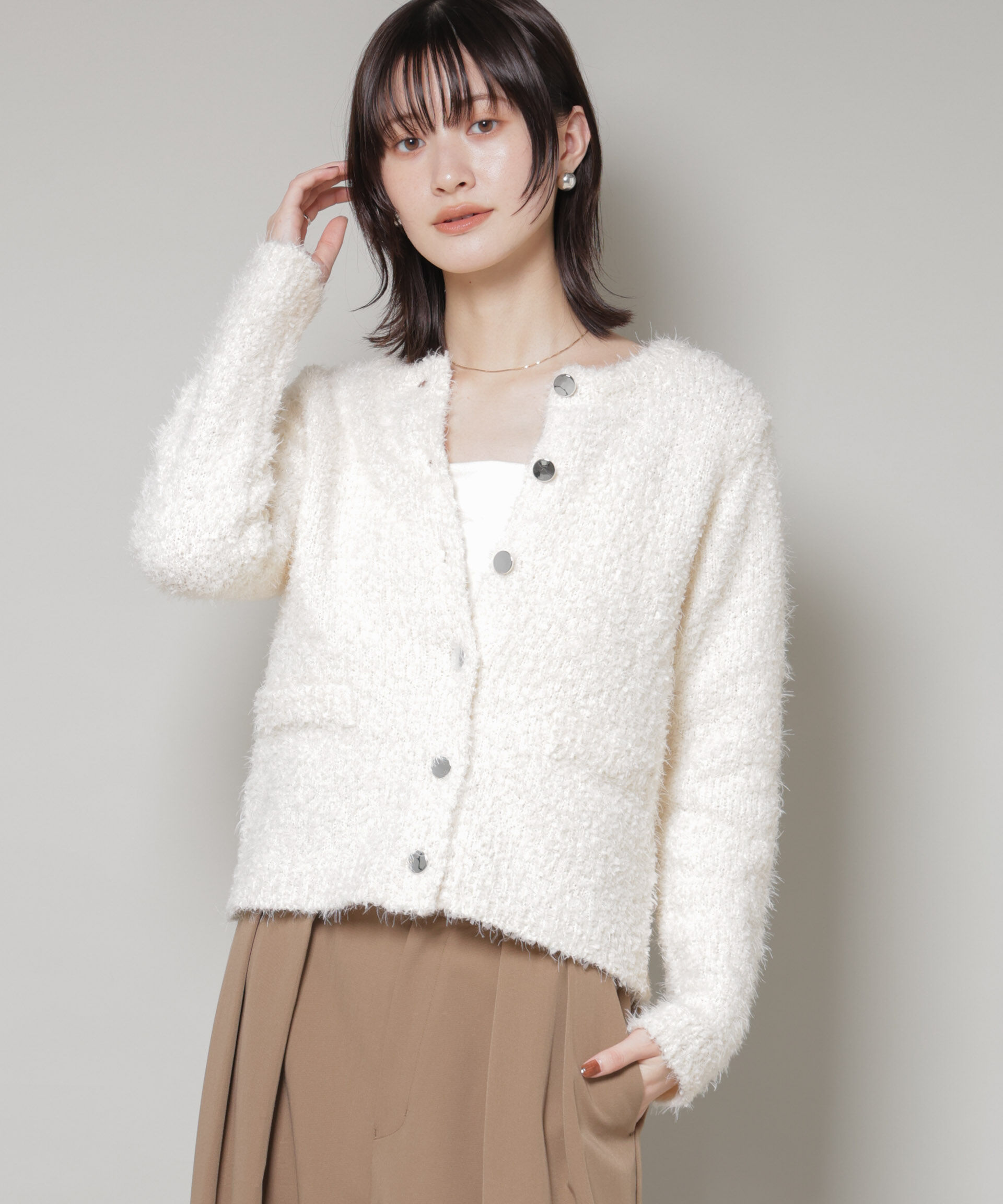 nano･universe「チュールシャギークルーネックニットカーディガン」|ニット・セーター|アイボリー7