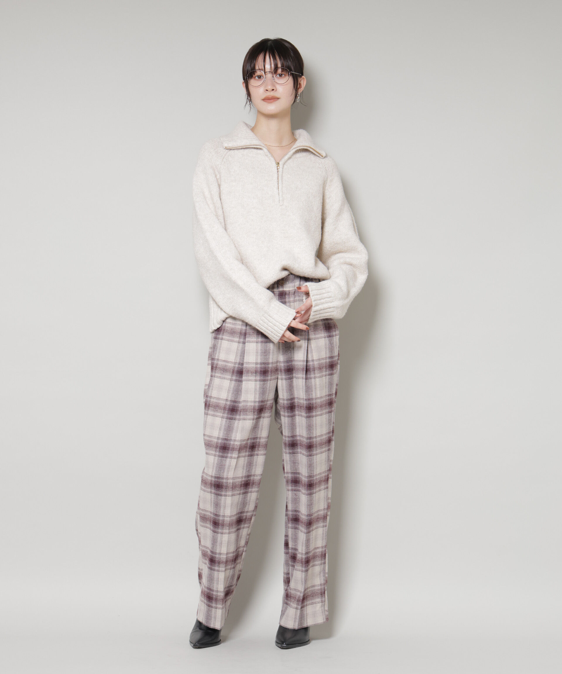 nano･universe「オンブレーチェックタックパンツ(セットアップ可)」|チノ|