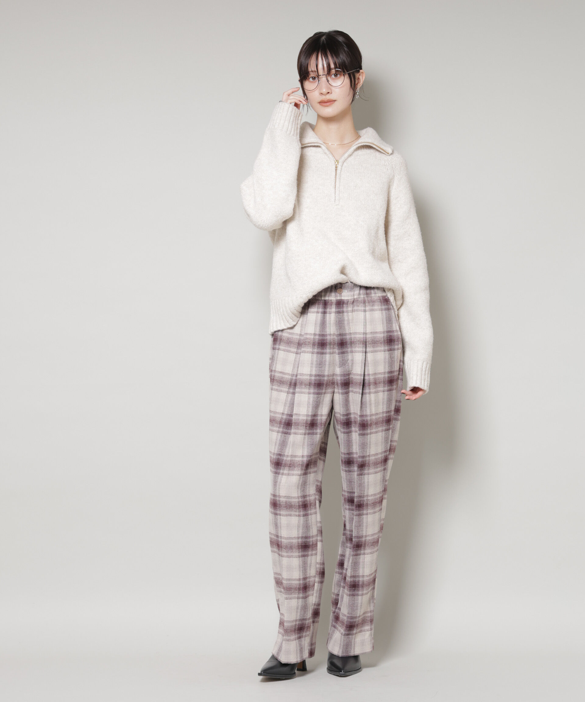 nano･universe「オンブレーチェックタックパンツ(セットアップ可)」|チノ|